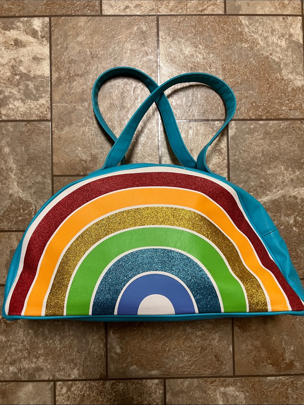 Betsey Johnson Teal Rainbow Cooler Bag with Glitter Arches🌈☀️👙🏖️🌊🧊